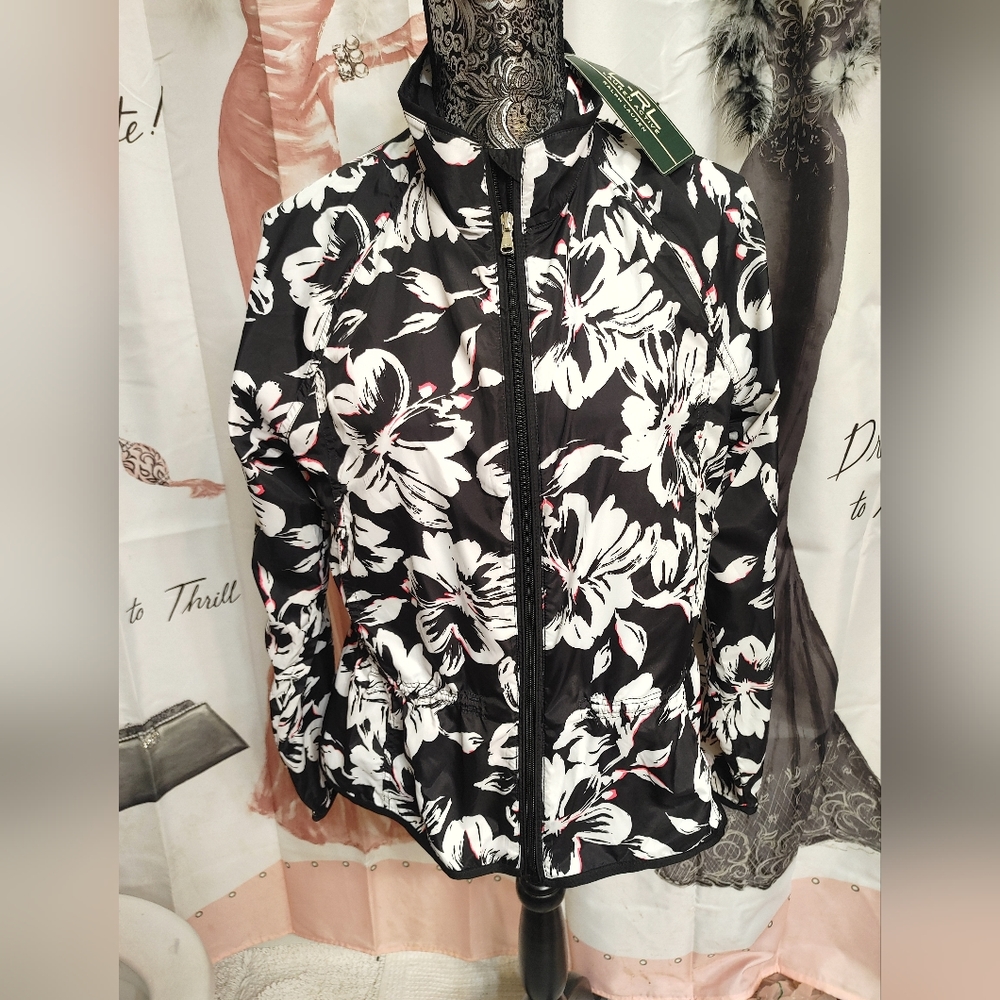 Lauren Active by Ralph Lauren Long Sleeve Black White Floral Print Runni…